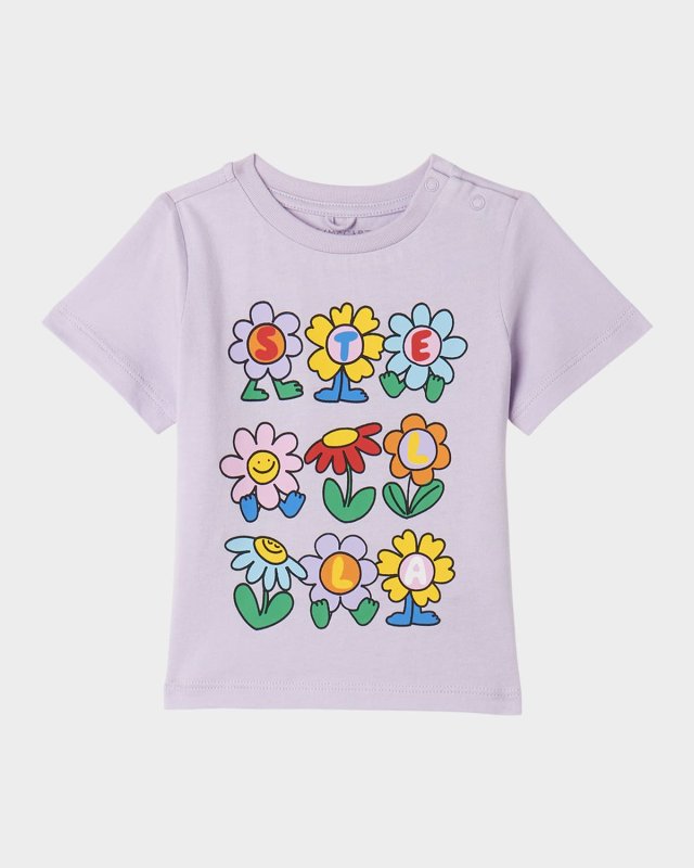 Girl's Stella Lettering Flowers Short-Sleeve T-Shirt, Size 6M-36